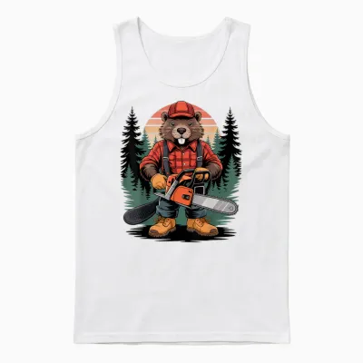 Castor Mignon Avec Tronçonneuse Enfants Garçons Filles Menuisier Unisex Tank Top - White