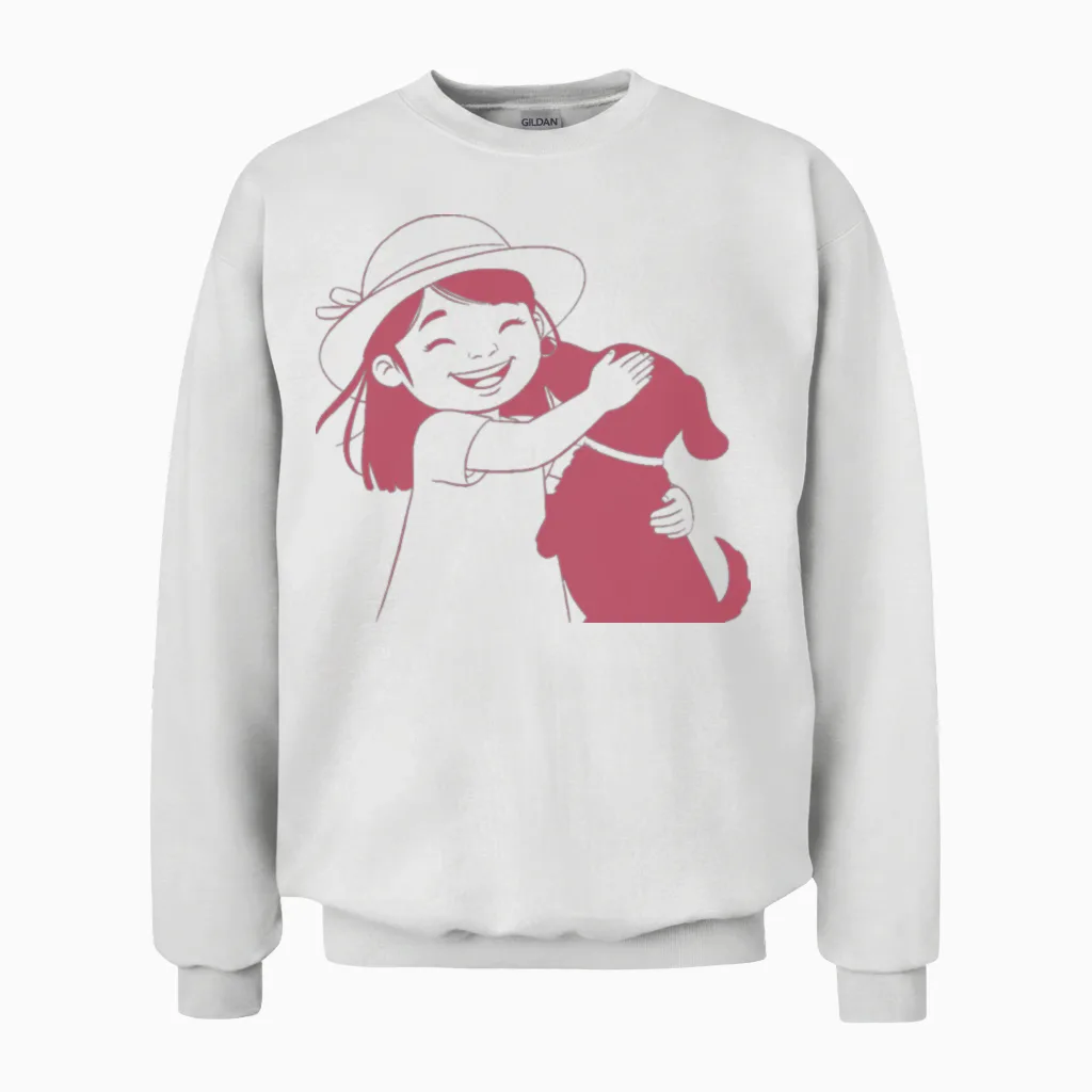Hugging the Dog Lovers Gift Unisex Sweatshirt in White