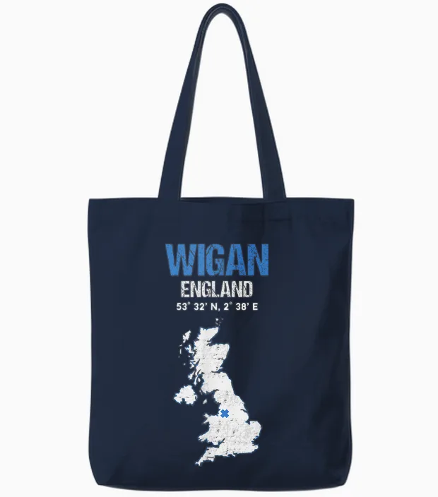 Ville De Wigan, Angleterre Tote Bags in Navy