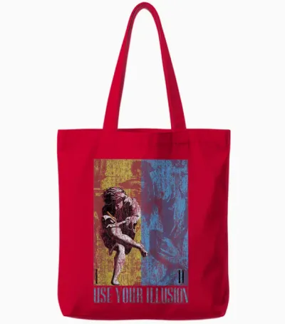 Guns 'n' Roses Double Illusion Rock Music Band T-Shirt, Black Tote Bags - Red