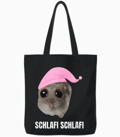Sad Hamster Meme - Schlafi Schlafi with Hat T-Shirt, Black Tote Bags - Black
