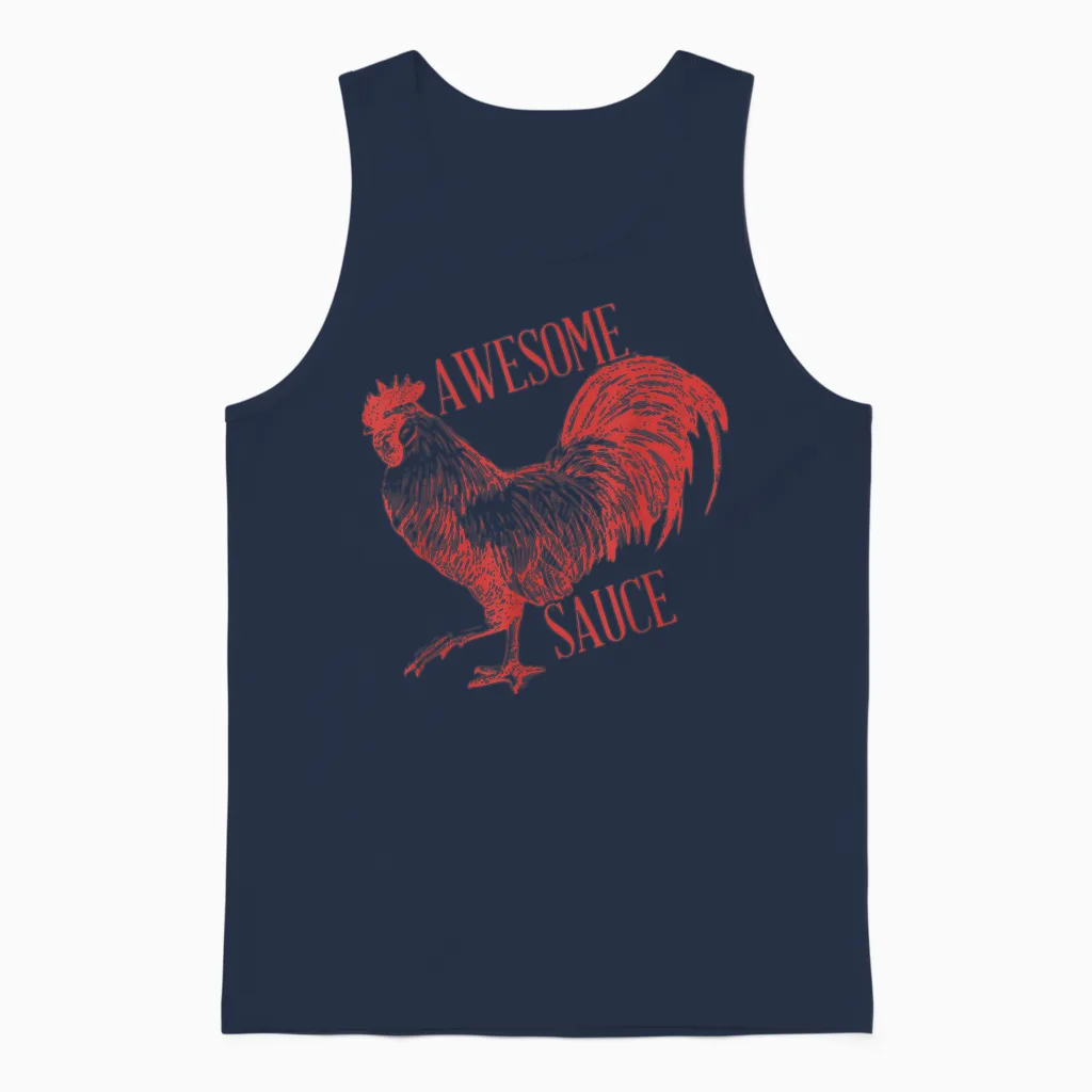 Awesome Sauce with Picture of Rooster Unisex Tank Top in Navy