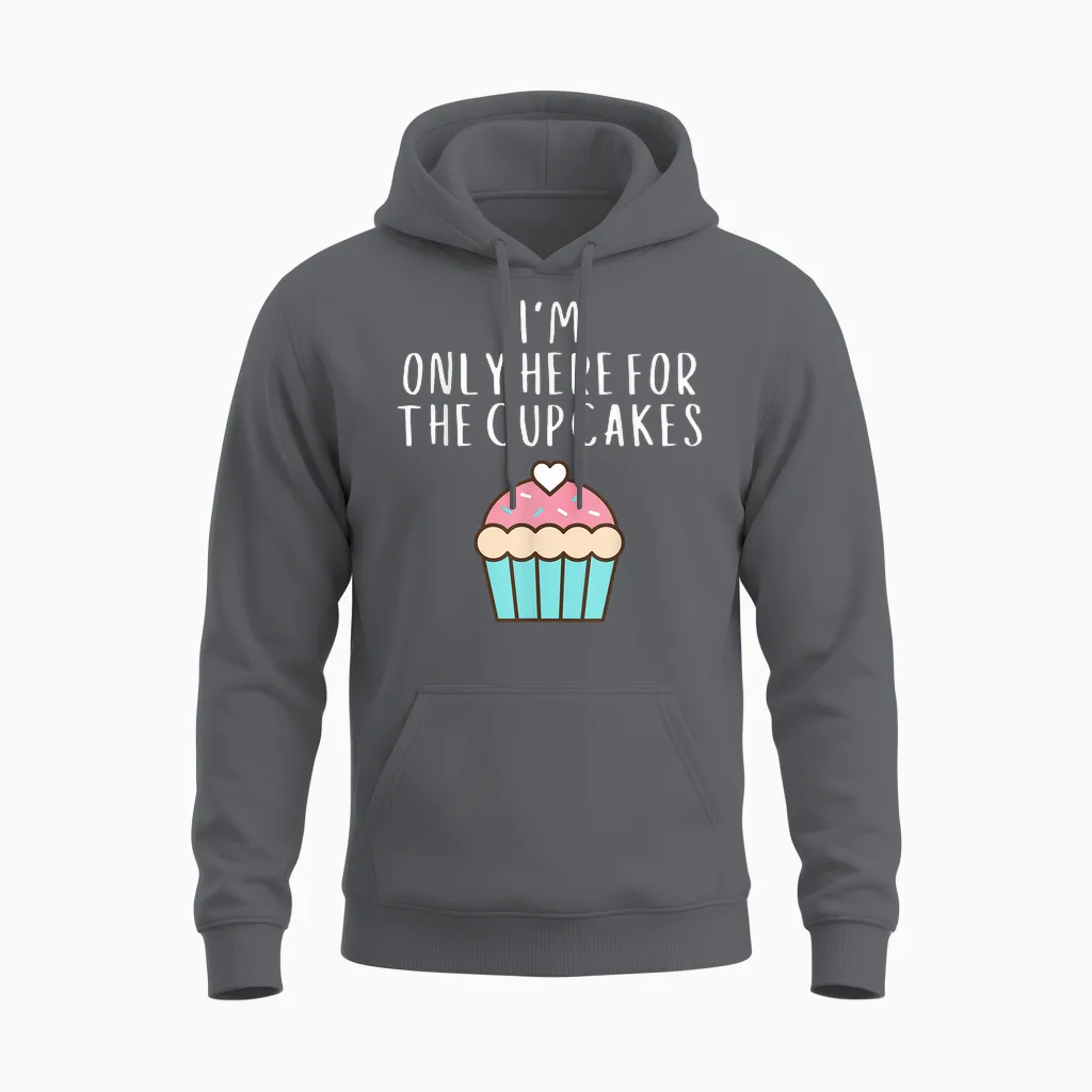 Only Here for the Cup Cakes Funny Cute Pastel Cup Cake Meme Unisex Hoodie in Charcoal
