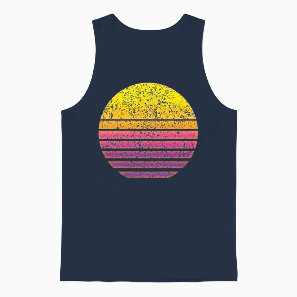 Sun Synthwave Retro Unisex Tank Top in Navy