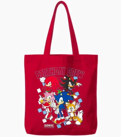 Sonic the Hedgehog Birthday Cre Group Shot Big Chest Logo Tote Bags - Red