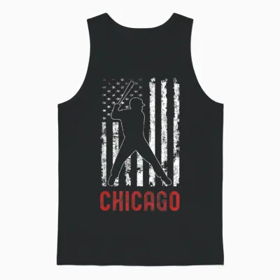 Chicago Illinois American Flag Baseball Weathered Unisex Tank Top - Black