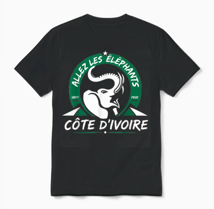 Ivory Coast Pride Cote D'ivoire Heritage Elephant Unisex T-Shirt in Black