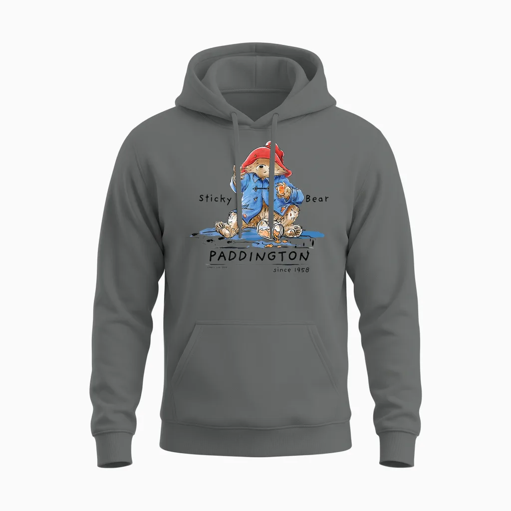 Paddington Sticky Bear Classic Illustration Unisex Hoodie in Graphite Heather