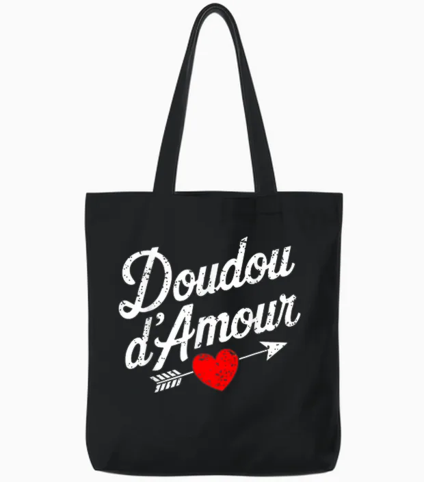 Love Doudou Valentine's Day Gift Couer Cute Romantic Tote Bags in Black