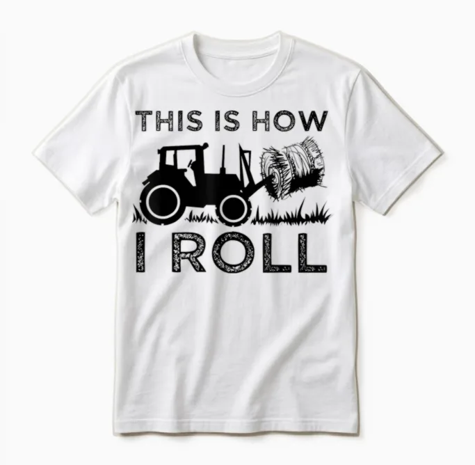 Funny Hay Bale How I Roll Gift Cool Farmer Tractor Driver Unisex T-Shirt in White