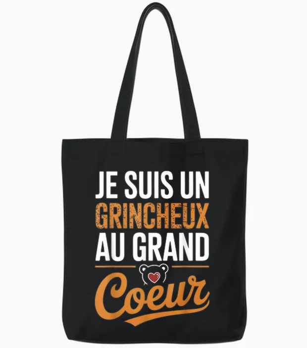 Grumpy Big Heart Gift Humor Bear Railer Groghnon Tote Bags in Black