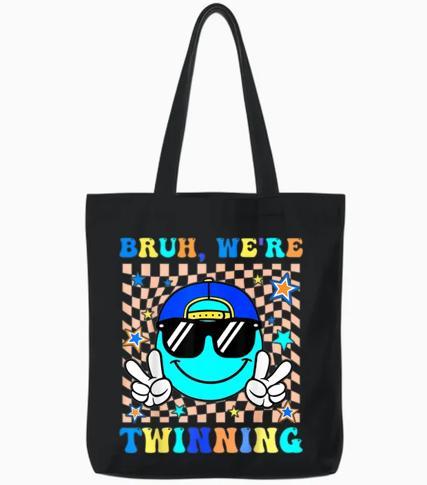 Bruh We're Twinning Retro Twin Day Spirit Week Boys Tote Bags in Black