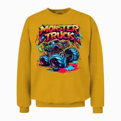 Monster Truck Retro Colorful Graffiti Toddlers Youth Adults Unisex Sweatshirt - Gold