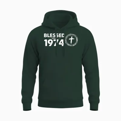 Retro 50th Birthday - Blessed Since 1974 by God's Unisex Hoodie - Forest