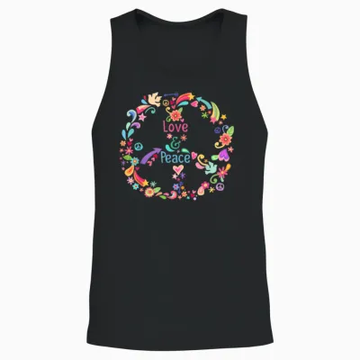 60s 70s Peace Sign Love Hippie T-Shirt, Blue, S Unisex Tank Top - Black