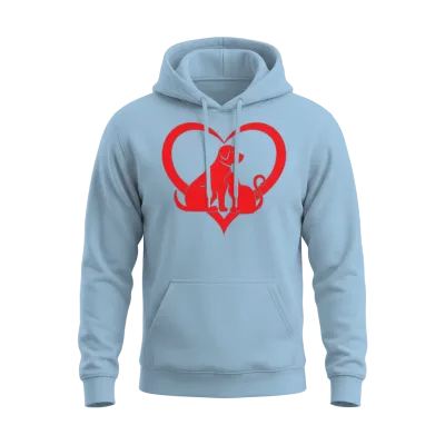 Dog and Cat Lover Dog Lover - Cat & Dog Heart Unisex Hoodie - Light Blue