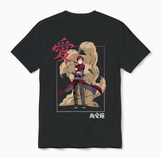 Naruto Shippuden Kanji Gaara T-Shirt Frame, Black Unisex T-Shirt in Black