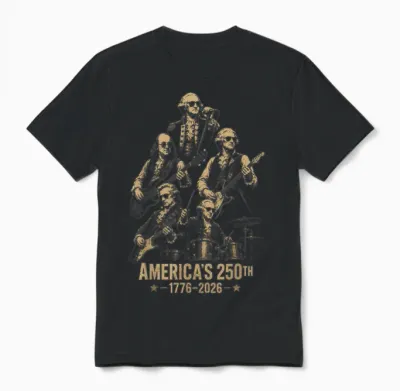 Founding Fathers Playing Guitar 4th July 250th Anniversary Unisex T-Shirt - Black