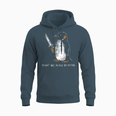 Flight Was Never an Option Funny Penguin with Knife Unisex Hoodie - Dark Heather
