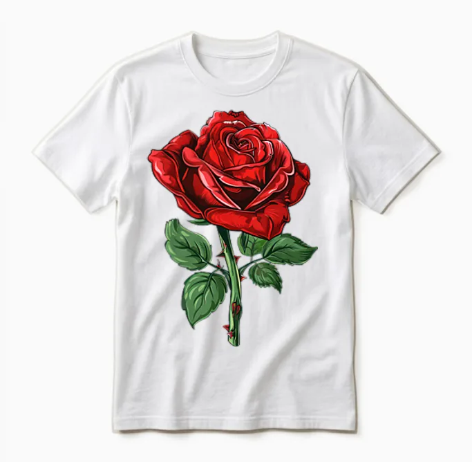 Red Rose Graphic Floral & Botanical Unisex T-Shirt in White