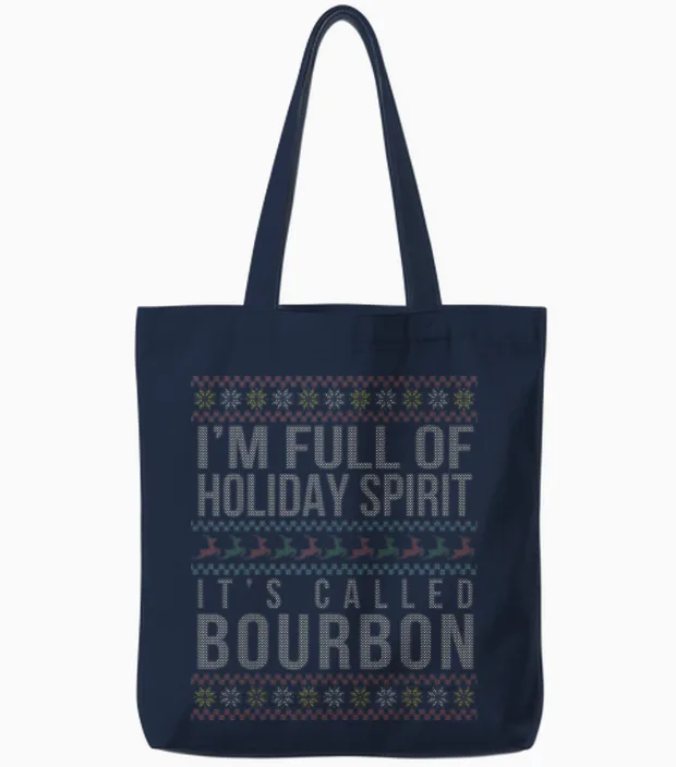 Ugly Christmas Drinking Funny Bourbon Holiday Party T-Shirt Small Tote Bags in Navy