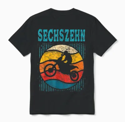 16. Geburtstag Cooles Motocross Retro Motorrad Junge Mädchen Unisex T-Shirt - Black