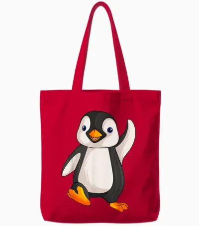 Süße Pinguin Liebhaber Geschenke Damen Kinder Unisex Penguin T-Shirt Grau Small Cartoon Pinguin Design Klassisch Cartoon Pinguin Pull-On Reguläre Passform Kurzarm Weihnachten Geburtstag Tote Bags - Red