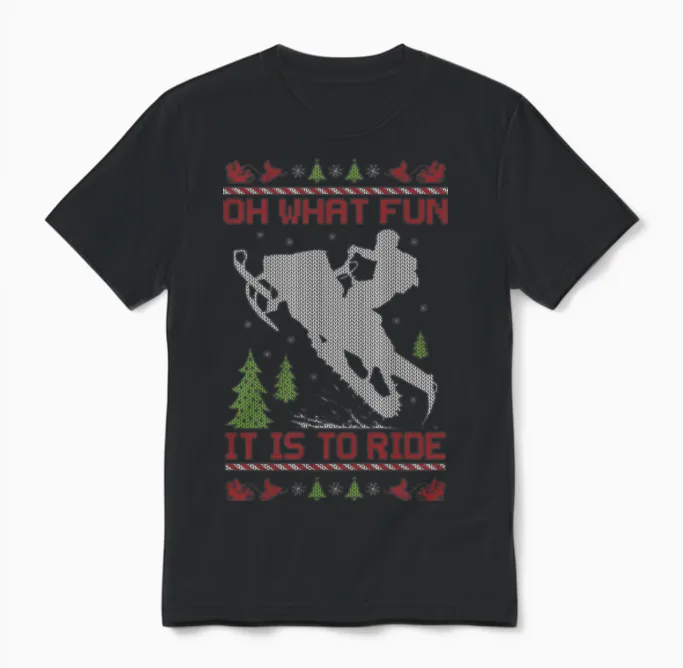 Snowmobile Christmas Fun Unisex T-Shirt in Black