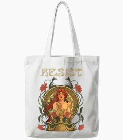 Resist Art Nouveau Mucha Anti-Trump Women Feminist Resist Tote Bags - White