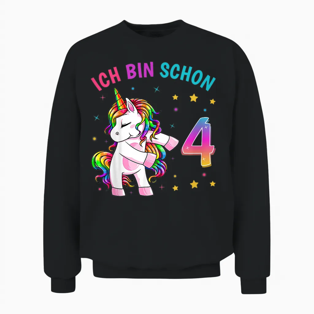 4 Geburtstag Mädchen Ich Bin 4 Jahre Alt Party Einhorn Unisex Sweatshirt in Black
