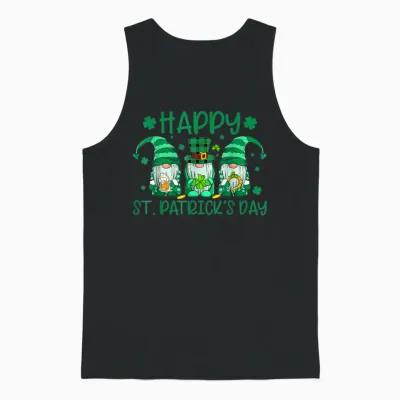 Three Gnomes Holding Shamrock Leopard Plaid St Patrick's Day Unisex Tank Top - Black