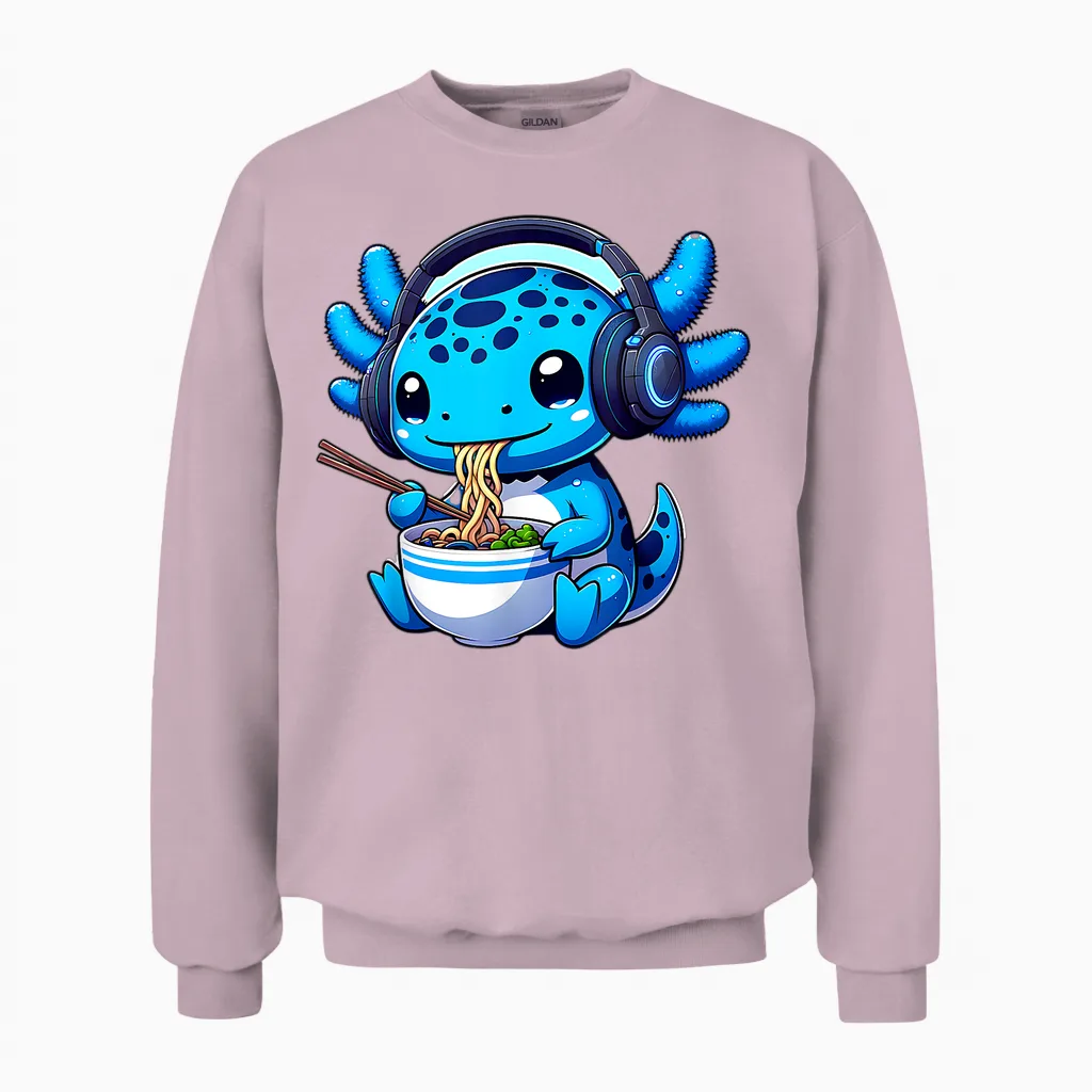 Gamer Axolotl Ramen Video Games Headphones Anime Boys Unisex Sweatshirt in Light Pink