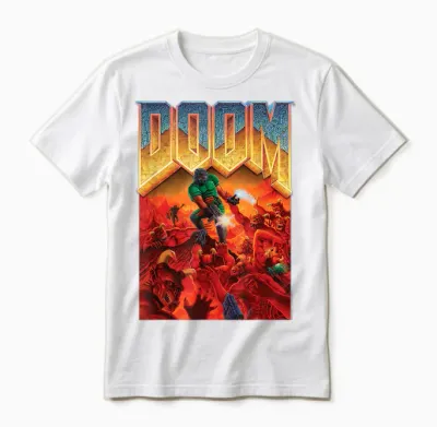Ripple Junction X Doom 1993 Video Game Cover Art T-Shirt, Black, S Unisex T-Shirt - White