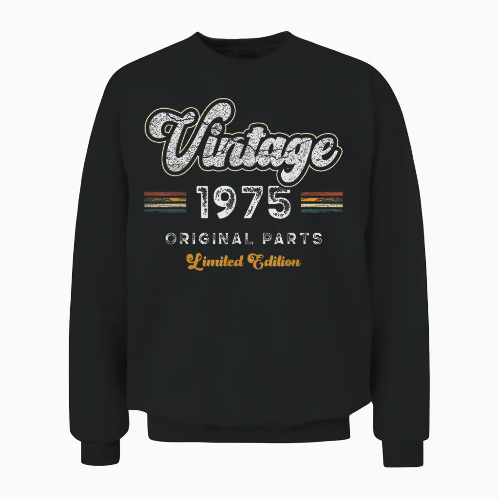 Vintage 1975 Original Parts 50th Birthday Unisex Sweatshirt in Black