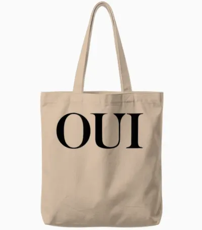 Oui Women's French Word White T-Shirt, Black, S Tote Bags - Natural