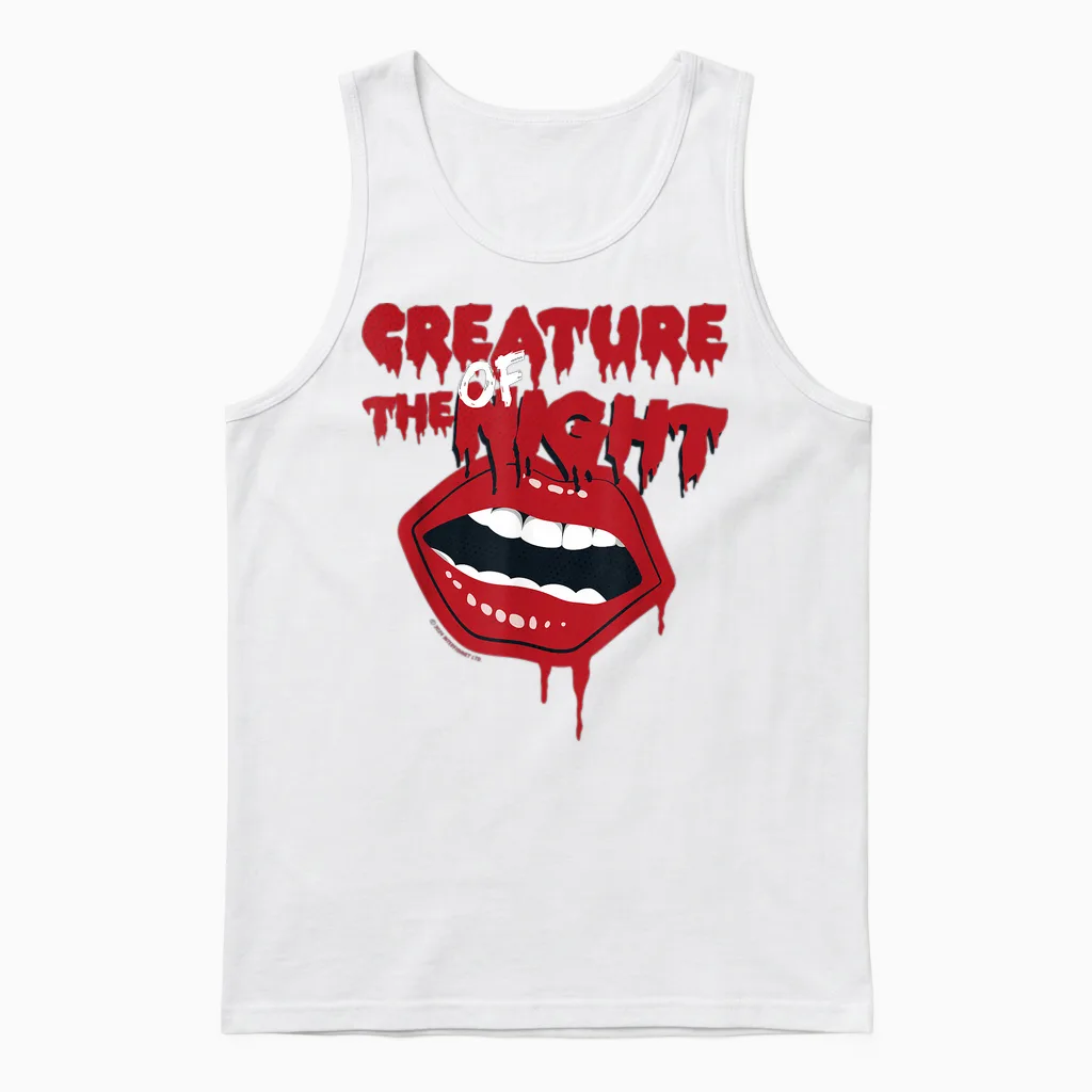Rocky Horror Show the Creature of the Night Mouth T-Shirt, Black Unisex Tank Top in White