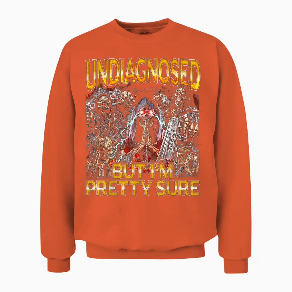 Undiagnosed Adhd - Edgy Skeleton Bootleg Hard Skeleton Meme Unisex Sweatshirt in Orange