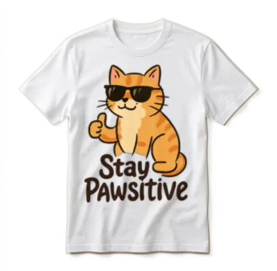 Stay Pawtive Cat with Sunglasses Unisex T-Shirt - White