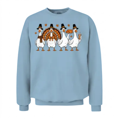 Funny Goose Squad Thanksgiving Friendsgiving Unisex Sweatshirt - Light Blue