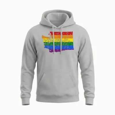 Washington State Lgbt Rainbow Unisex Hoodie - Ash