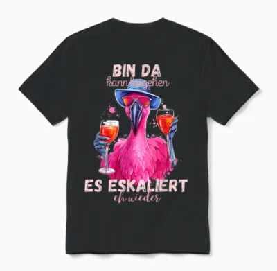 Flamingo Bin Da Kann Losgehen Und Es Escaliert Eh Wieder T-Shirt, Black Unisex T-Shirt - Black