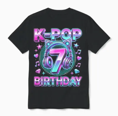 K-Pop 7. Geburtstag Mädchen 7 Jahre Alt Koreanische Musik Unisex T-Shirt - Black