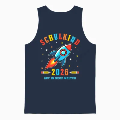 Kinder Schulkind 2026 Auf in Neue Welten Rakete Jungen Unisex Tank Top - Navy