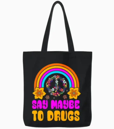Funny Hippie Tote Bags - Black