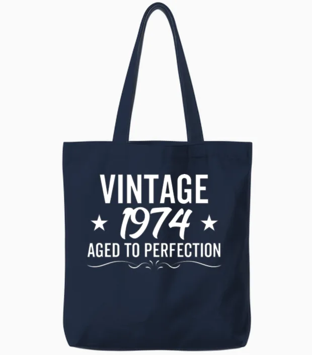 Vintage 1974 Aged to Perfection Tote Bags in Navy