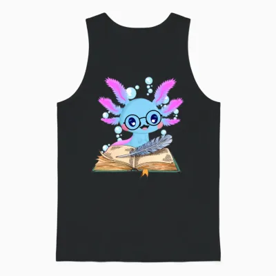 Read Book Axolotl Reading Boo Lizard Unisex Tank Top - Black