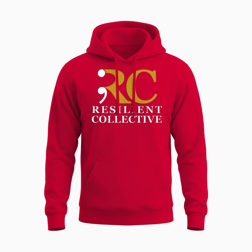 Resilient Collective Gold Monogram Unisex Hoodie in Red