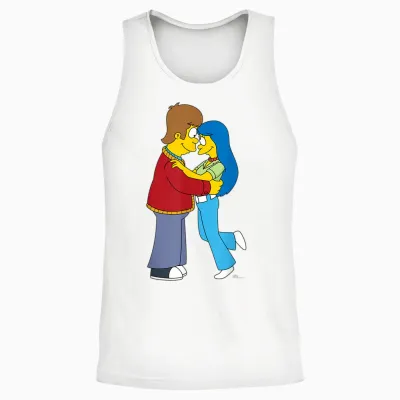 The Simpsons Flashback Homer & Marge Valentine's Day Couple T-Shirt, Black, S Unisex Tank Top - White