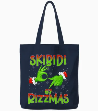 6 7 Christmas Skibidi Rizzmas 67 Meme Gen Alpha Slang Xmas Tote Bags - Navy