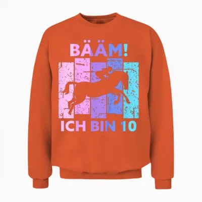 Children's 10th Birthday Girl Ten Years Old Horse Bäm! I Am 10 T-Shirt, Black Unisex Sweatshirt - Orange